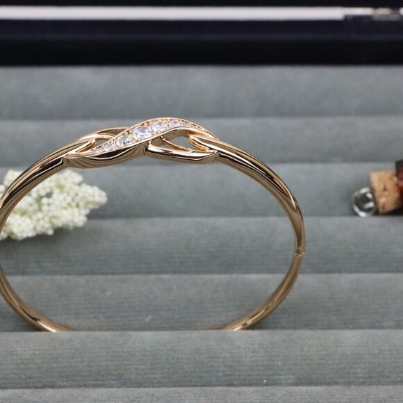 Rose Gold Bangle with Elegant Twist Design and Sparkling Stones, XPBL0521 - Picture 12 of 12